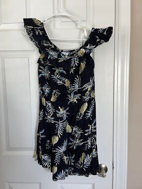 blue island Navy Tropical Print Off-Shoulder Top